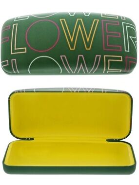 Green Floral 'FLOWER' Graphic Eyeglass Case with Yellow Interior